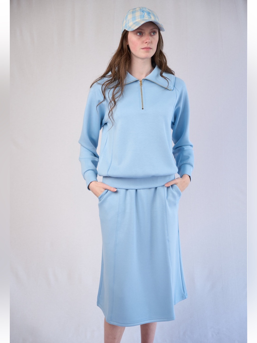 Hannah Gabriel Light Blue Women's Matching Midi Skirt Set Casual Comfort 3X NWT